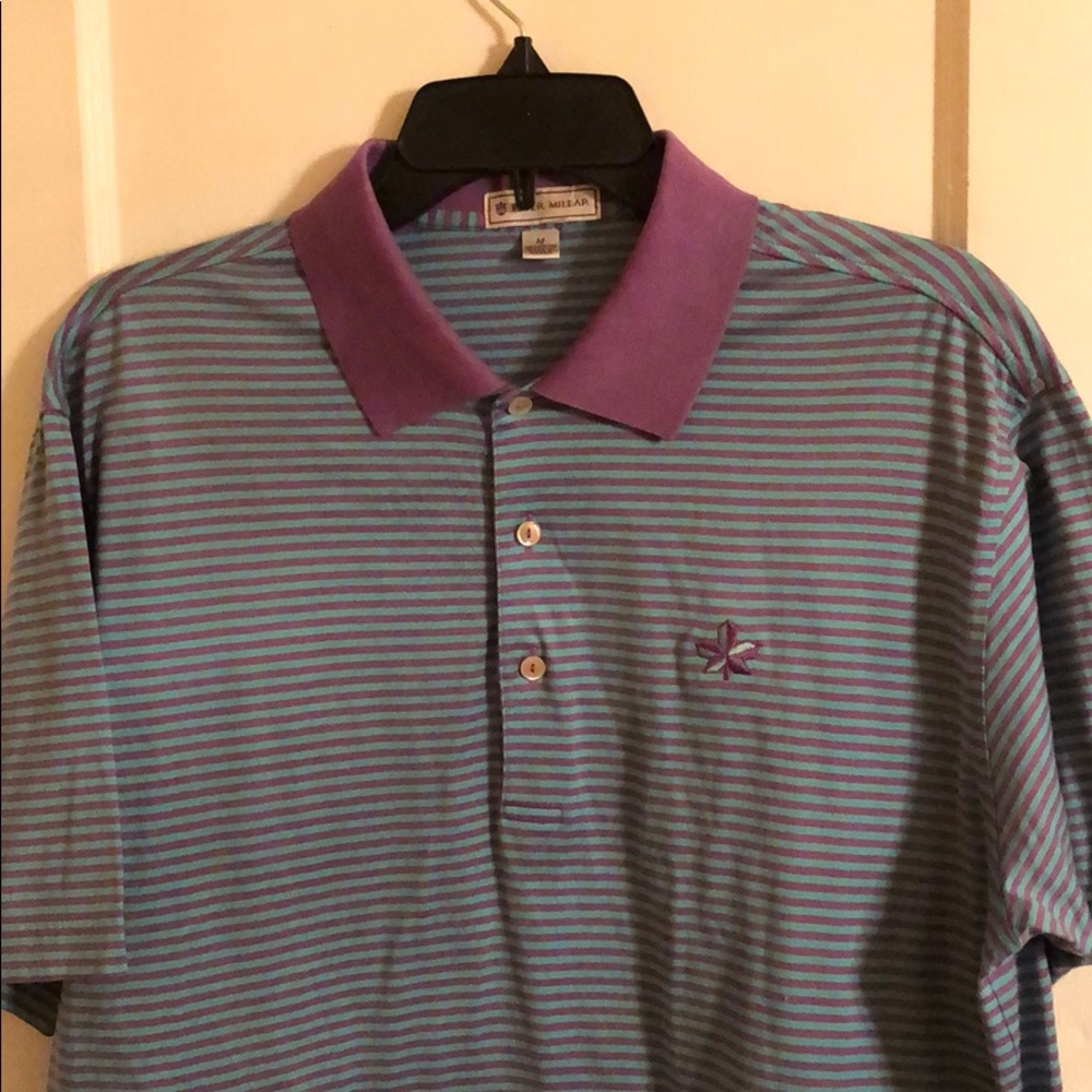 Peter Millar Striped Purple/Aqua Polo Shirt Men’s Medium - Picture 1 of 7